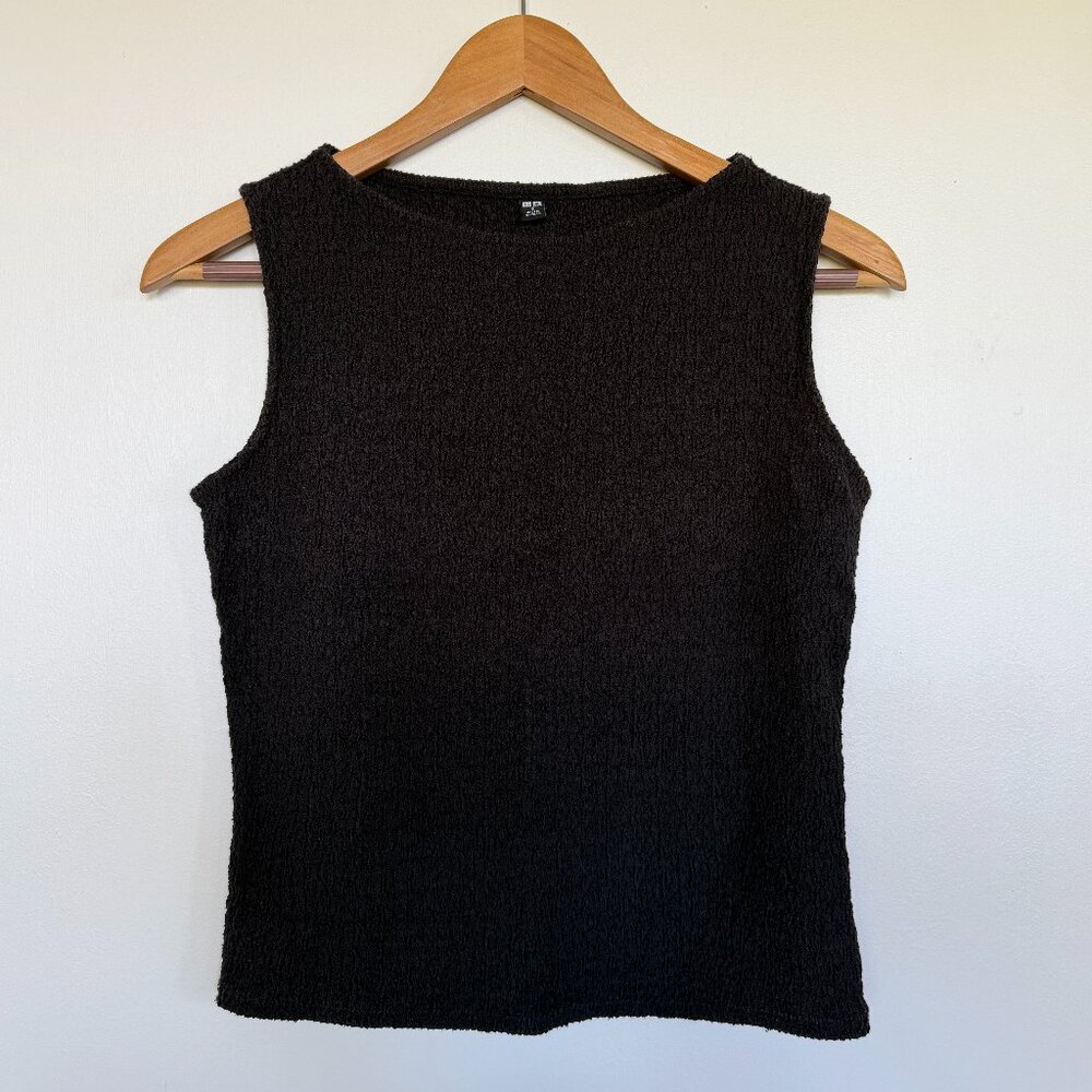 Uniqlo Shirring Boat Neck Sleeveless T-Shirt in Black (Sz S)